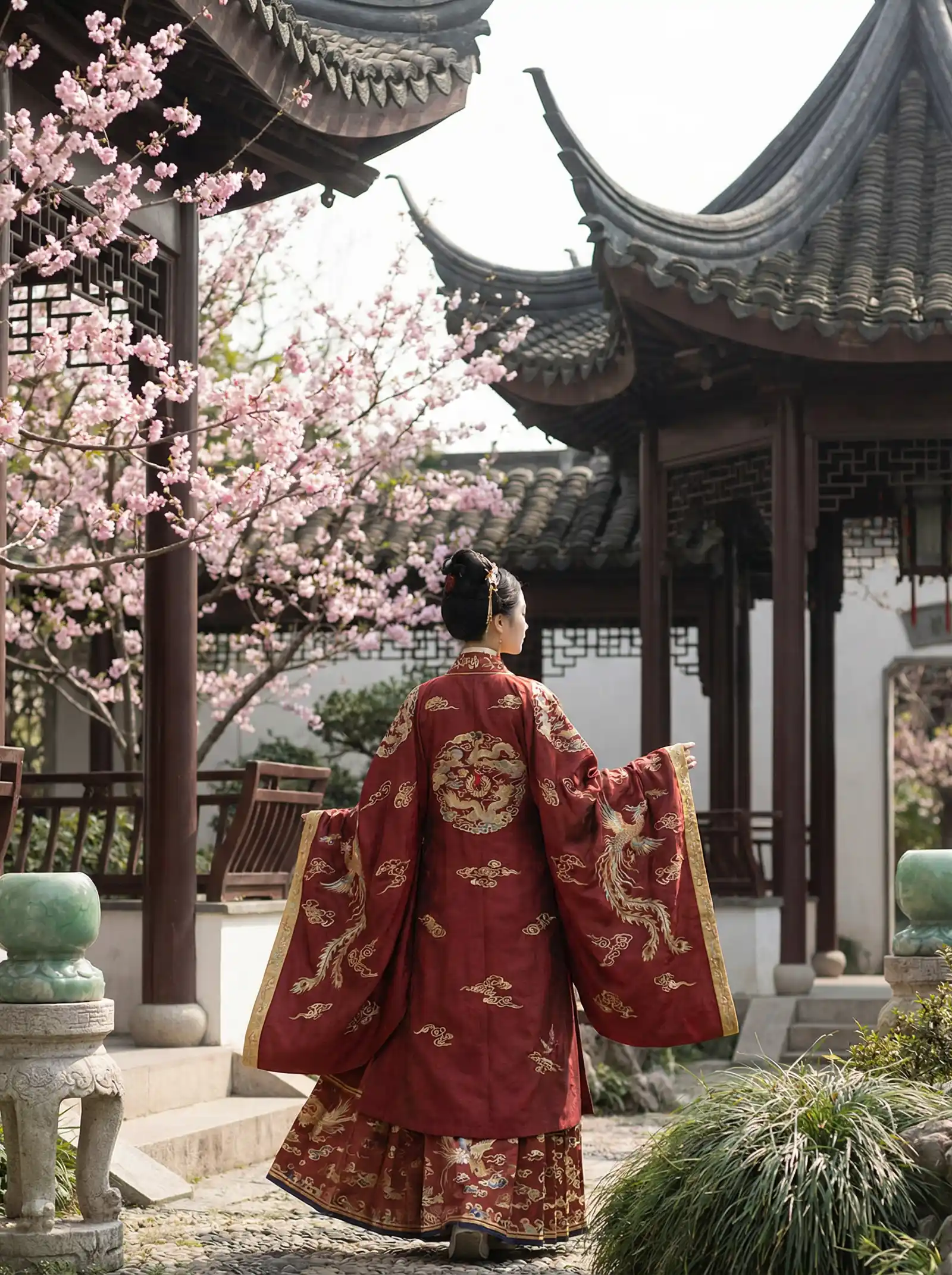 av拍摄指南小说 明制汉服红色凤凰刺绣
